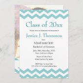 Invitation élégant, cool bleu chevron photo graduation (Devant / Derrière)