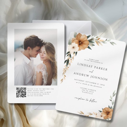 Invitation Elegant Copper & Earthy Botanical Photo Wedding