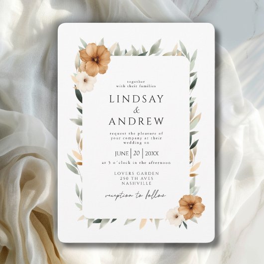 Invitation Elegant Copper & Earthy Botanical Wedding