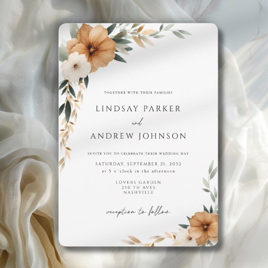 Invitation Elegant Copper & Earthy Botanical Wedding