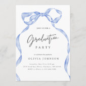 Invitation Elegant Coquette Blue Bow Photo Graduation Party (Dos)