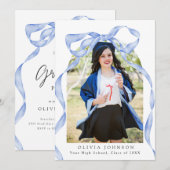 Invitation Elegant Coquette Blue Bow Photo Graduation Party (Devant / Derrière)