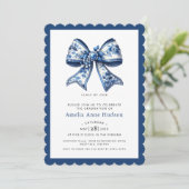 Invitation Elegant Coquette Blue Floral Bow Graduation Party (Debout devant)