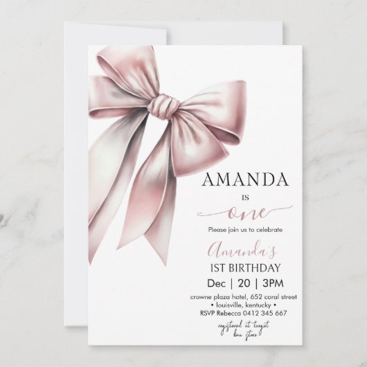 Invitation Elegant Coquette Bow fille Anniversaire (Devant)