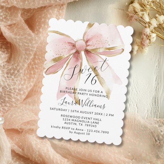 Invitation Elegant Coquette Pink & Gold Bow Sweet 16