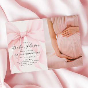 Invitation Elégant Coquette Rose Bow Girl Baby shower photo