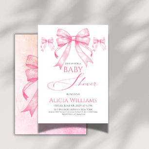 Invitation Elégant Coquette Rose Bow Retro Baby shower fille