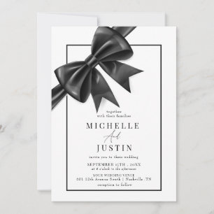 Invitation Élégant Coquette ruban Bow noir blanc Mariage