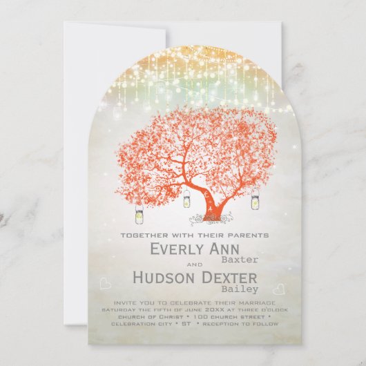 Invitation Élégant Corail argenté Rustique Mariage forestier (Devant)