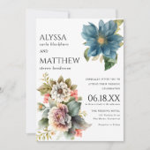 Invitation Elégant corail blanc bleu menthe rose mariage (Devant)