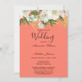 Invitation Elégant corail blanc or vert Mariage floral (Devant)