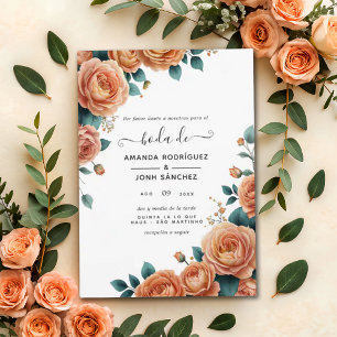 Invitation Elégant Corail espagnol Floral Printemps mariage