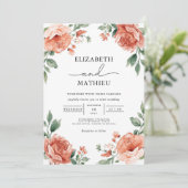Invitation Elégant Corail et jardin fleuri vert Mariage (Debout devant)