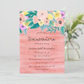 Invitation Elégant Corail Jaune Aquarelle Florale Quinceañera (Debout devant)