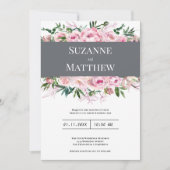 Invitation Elégant corail rose peony mariage d'été fleuri (Devant)