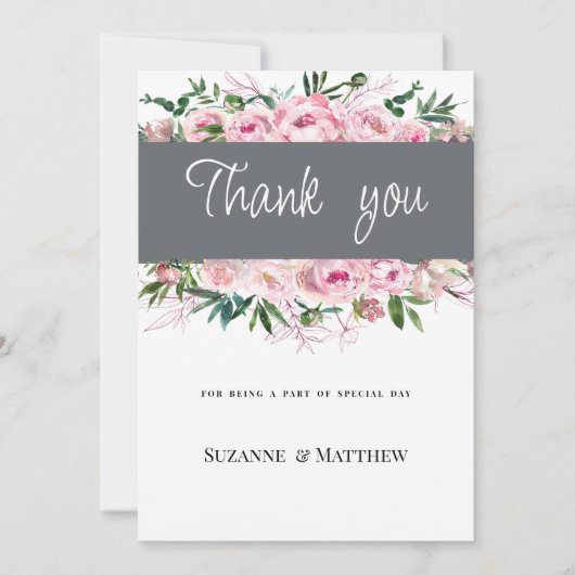 Invitation Elégant corail rose peony Merci d'été fleuri (Devant)