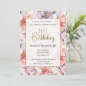 Invitation Elegant Coral and Lavender Peony 21st Birthday  (Debout devant)