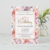 Invitation Elegant Coral and Lavender Peony 40th Birthday (Debout devant)