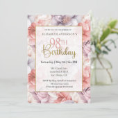 Invitation Elegant Coral and Lavender Peony 98th Birthday  (Debout devant)