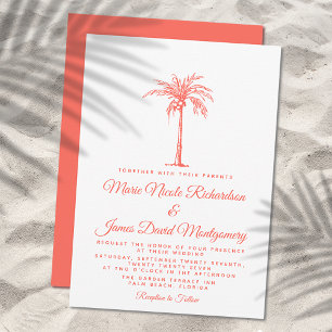 Invitation Elégant Coral Palm Tree Plage Formelle Mariage