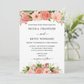 Invitation Elegant Coral Roses Floral Wedding (Debout devant)