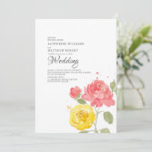 Invitation Elegant Coral & Yellow Floral Summer  (Debout devant)