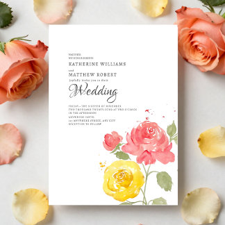 Invitation Elegant Coral & Yellow Floral Summer 