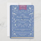 Invitation Élégant Cornflower Blue Floral Livre Mariage (Devant)