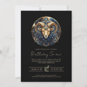 Invitation Elegant Cosmic Ram Zodiac Symbol Black Gold Aries (Devant)