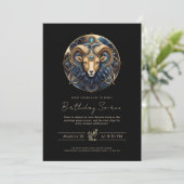 Invitation Elegant Cosmic Ram Zodiac Symbol Black Gold Aries (Debout devant)