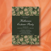 Invitation Élégant costume d'Halloween gothique vert Damas