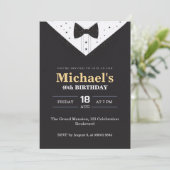 Invitation Elégant costume noir et blanc Hommes 40e anniversa (Debout devant)