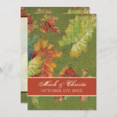 Invitation Elégant couleur riche Autumn Graphe Leaf Feuilles  (Devant / Derrière)