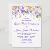 Invitation Elégant couleur violet Mariage floral (Devant)