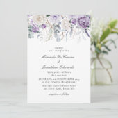 Invitation Elégant couleur violet Mariage floral (Debout devant)