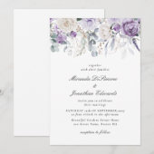 Invitation Elégant couleur violet Mariage floral (Devant / Derrière)