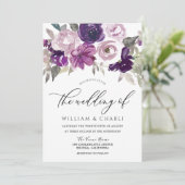 Invitation Elégant couleur violet Mariage floral (Debout devant)