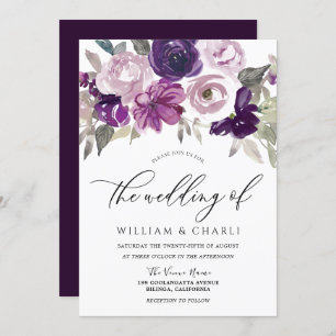 Invitation Elégant couleur violet Mariage floral