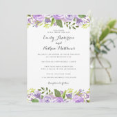 Invitation Elégant couleur violet Rose Floral Mariage (Debout devant)