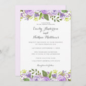 Invitation Elégant couleur violet Rose Floral Mariage (Devant / Derrière)
