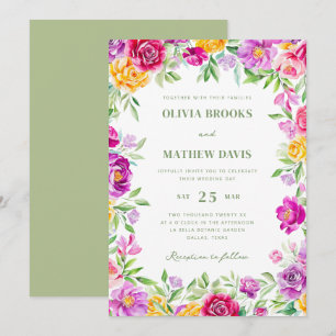 Invitation Elégant couleur vive aquarelle Mariage floral