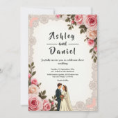 Invitation Élégant Couple rose pâle Mariage Floral été (Devant)