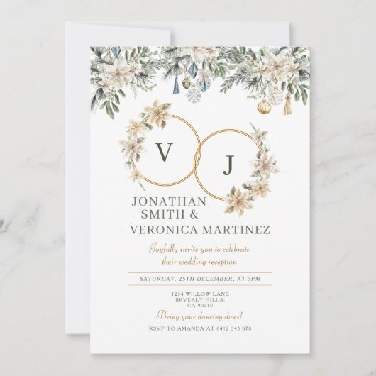 Invitation Elegant Couples Christmas Wedding Reception Floral (Devant)
