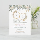Invitation Elegant Couples Christmas Wedding Reception Floral (Debout devant)