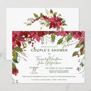 Invitation Élégant Couples de Noël Floral Personnalisé Douche