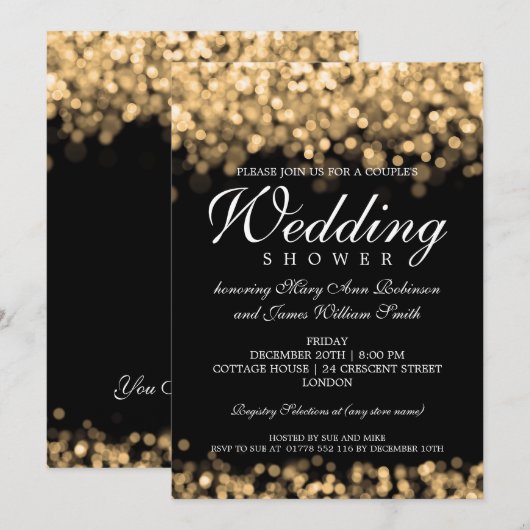 Invitation Élégant Couples Douche Gold Lumières (Devant / Derrière)