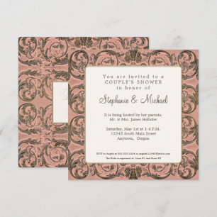 Invitation Elégant Couples Douche Vintage Baroque Blush Gold