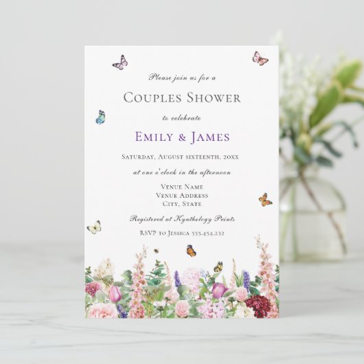 Invitation Elégant Couples Floral Douche (Debout devant)