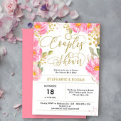 Invitation Elégant Couples Floral Rose et Or Douche