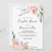 Invitation Élégant Couples Florales Rose-Blush Douche (Devant)